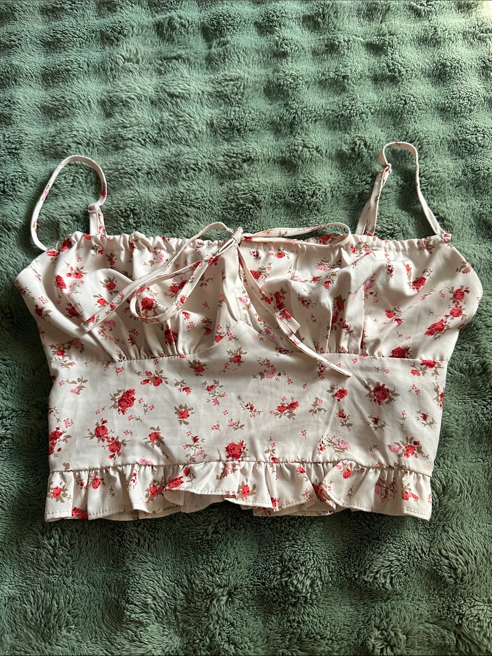SHEIN Cream Cami Top with Red Floral Print